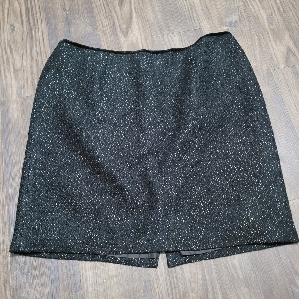 Talbots Tweed Pencil Skirt Size 22W Black Gold Metallic Lined Classic